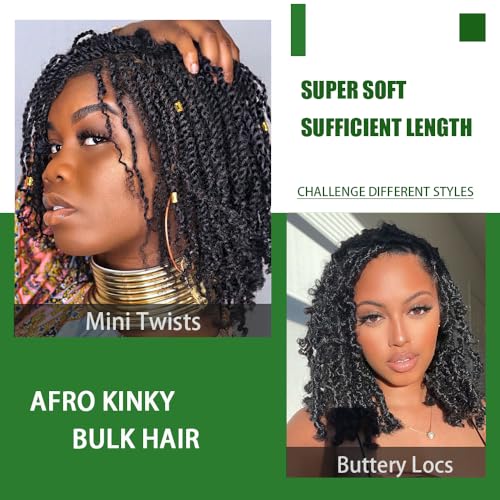 Afro Kinky Bulk Hair For Dreadlock Extensions Repair Locs,Twist Braiding, 100% Handmade Braiding Hair 30Grams each bundles Total (4Bundles/Pack) 10Inch #1B
